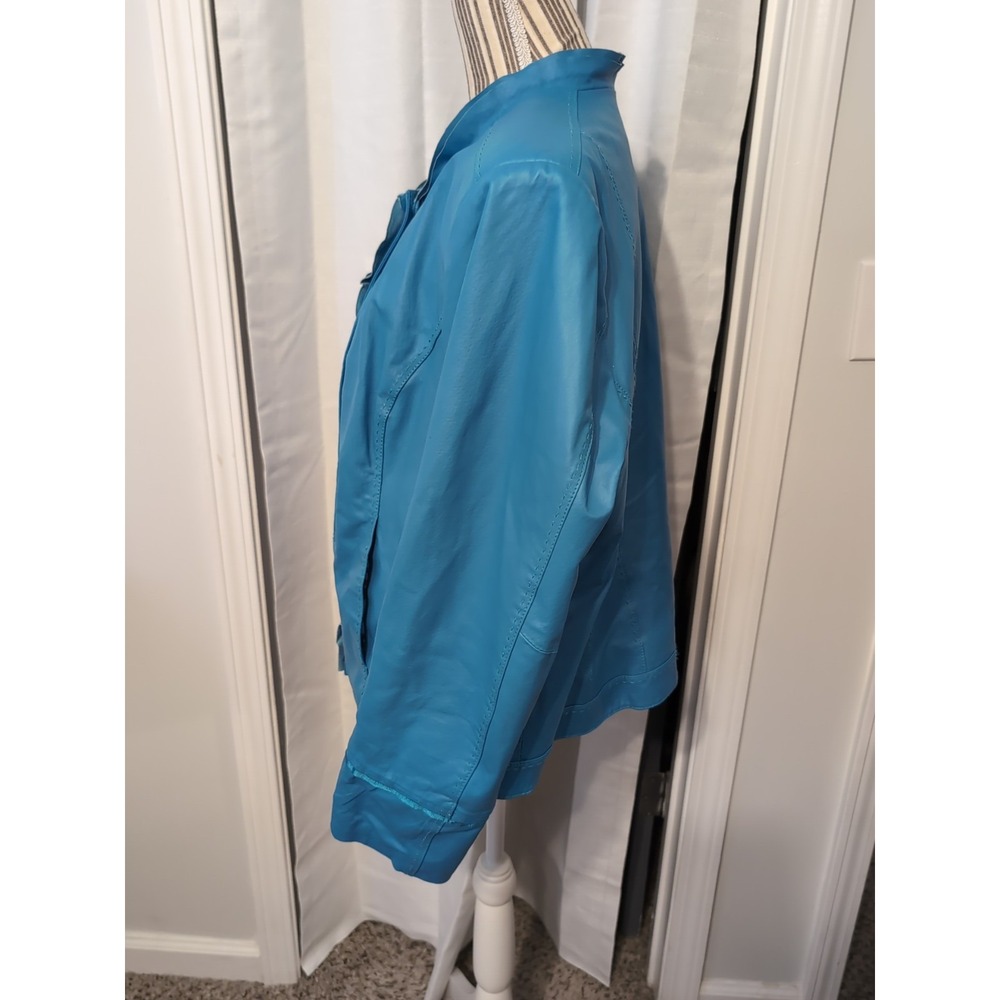 Vintage Y2K Terry Lewis Women's Blue Leather Jacket Size XL - Picture 9 of 13